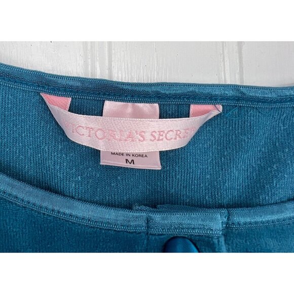 Victorias Secret Teal Velour Button-Up Cardigan Sweater Medium vintage - Picture 2 of 5